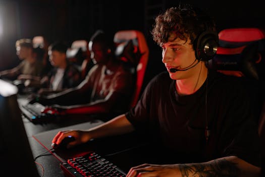 A dedicated team of young gamers engaging in a competitive esports tournament.