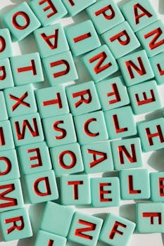 An arrangement of colorful letter tiles, perfect for educational and playful themes.